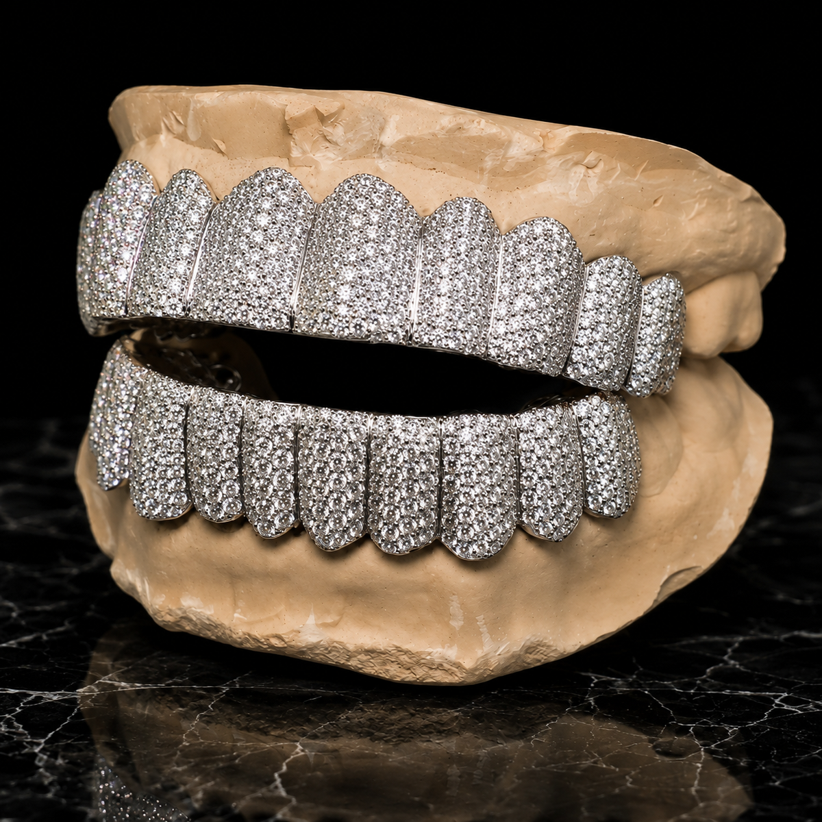 925 Sterling Silver Full Mouth VVS Moissanite Grillz Angle View