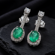 925 Sterling Silver Green Stone Moissanite Dangle Earrings Angle View