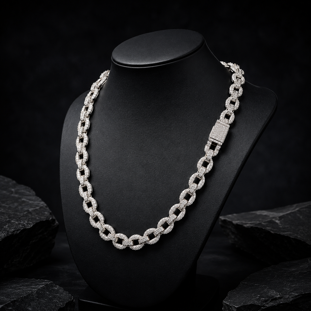 925 Sterling Silver Moissanite Infinity Link Chain Side Angle View