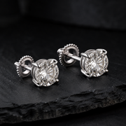 925 Sterling Silver VVS Moissanite Stud Earrings Side Angle View