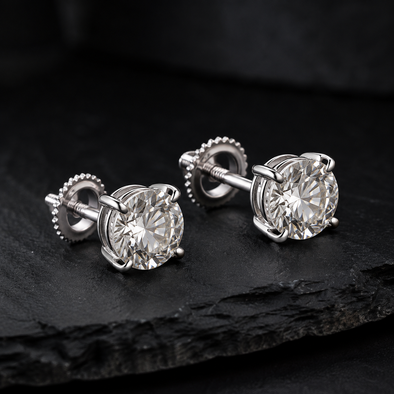 925 Sterling Silver VVS Moissanite Stud Earrings Side Angle View