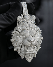 Iced Out Moissanite Lion Head Pendant – Handcrafted 3D Hip-Hop Jewelry