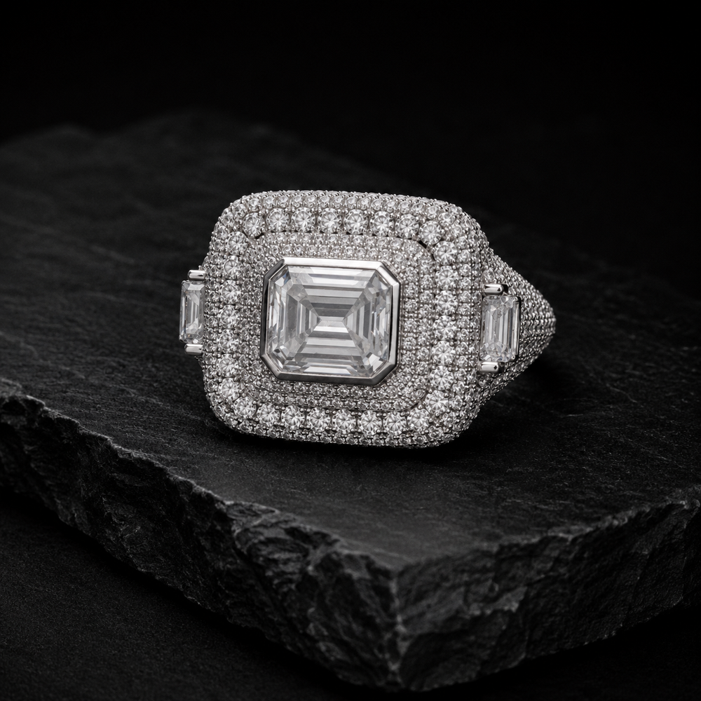 VVS Moissanite Emerald-Cut Iced Out Hip Hop Ring – 925 Sterling Silver