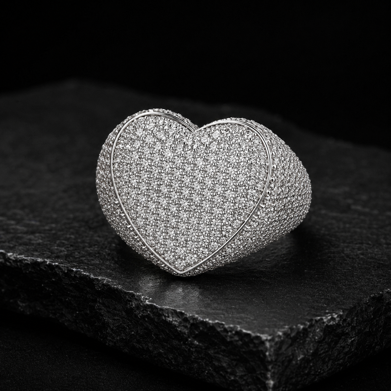 Iced Out Heart-Shaped Round-Cut VVS Moissanite Ring – 925 Sterling Silver
