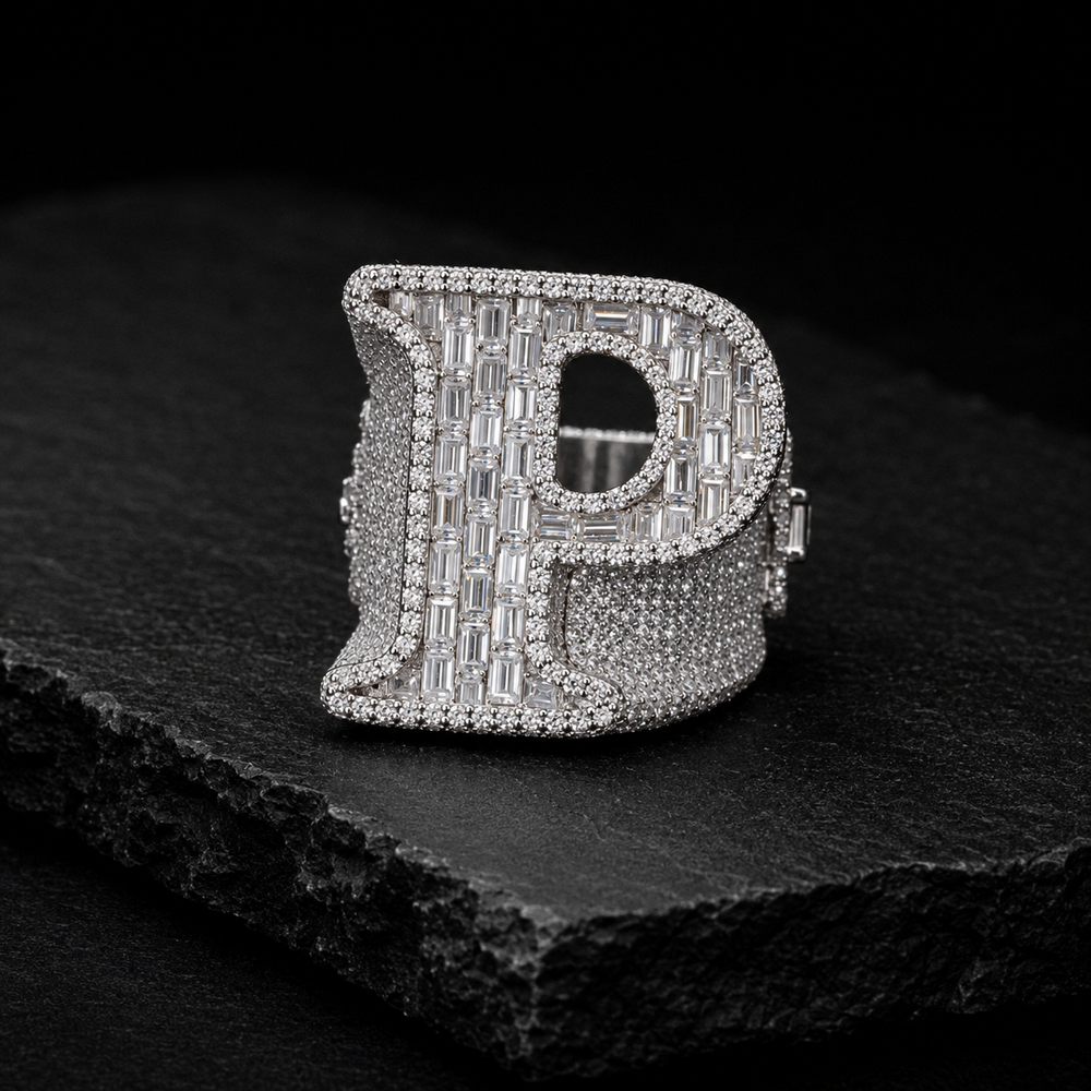 Personalized Initial Letter VVS Moissanite Hip Hop Men’s Ring – 925 Sterling Silver