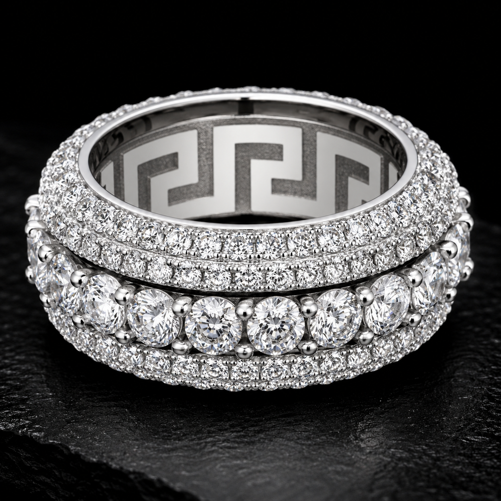 Iced Out Round-Cut VVS Moissanite Diamond Ring – 925 Sterling Silver