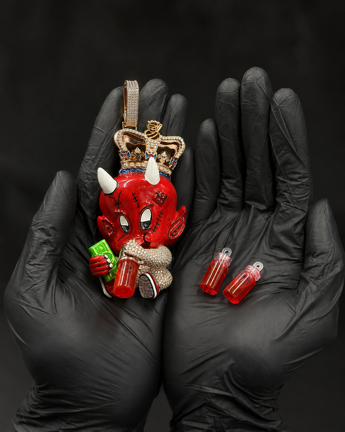 Iced Out Cartoon Devil Pendant in 925 Sterling Silver & Moissanite
