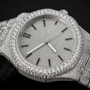 Close Up Full Iced Out Moissanite Watch Dial and Bezel