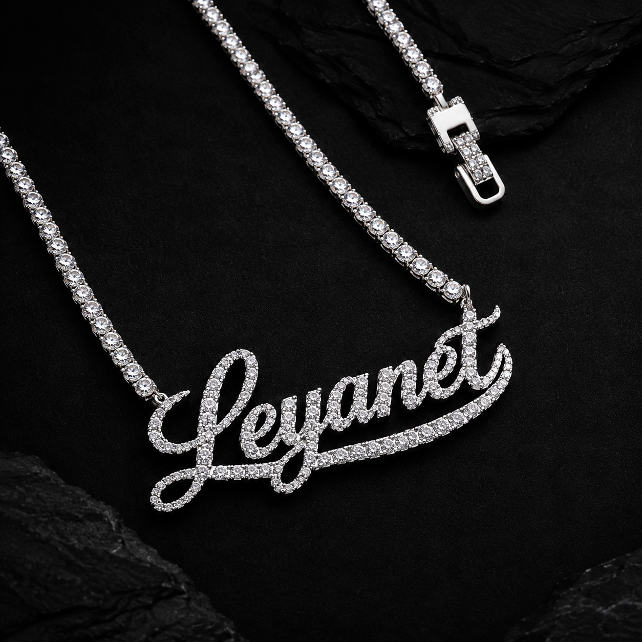 Close Up Iced Out Moissanite Custom Name Pendant