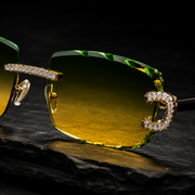 Close Up Iced Out Moissanite Detail on Green Gradient Sunglasses