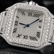 Close Up Iced Out Roman Dial Watch Bezel and Stone Setting