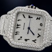 Close Up VVS Moissanite Arabic Dial Watch and Bezel