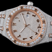 Close Up VVS Moissanite Arabic Dial Watch with Rose Gold Bezel