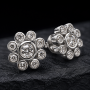 Close Up VVS Moissanite Cluster Flower Stud Earring Design