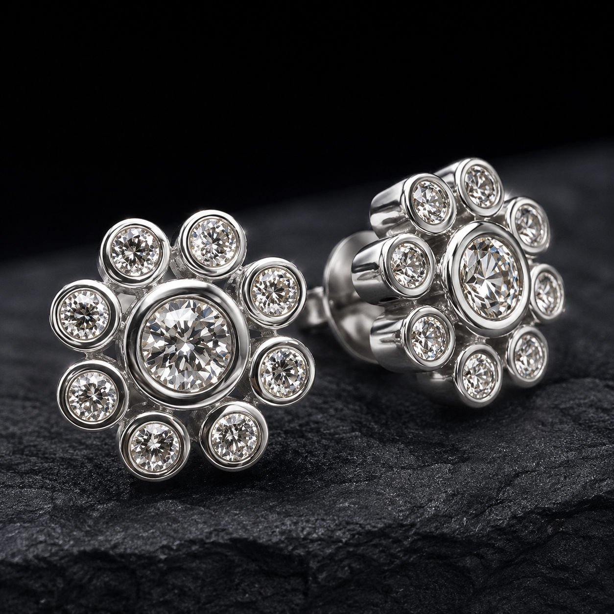 Close Up VVS Moissanite Cluster Flower Stud Earring Design