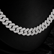 Close Up of Iced Out Moissanite Cuban Link Chain Stones and Links