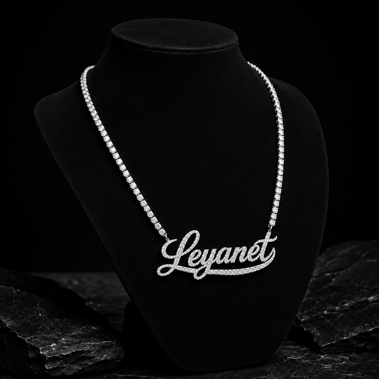Custom Moissanite Name Necklace Side Angle View