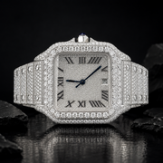 Full Iced Out Stainless Steel Roman Dial Watch Front View