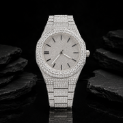 Full Iced Out VVS Moissanite Stainless Steel Watch Front View