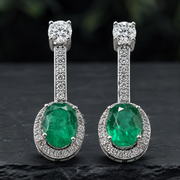 Green Stone and Moissanite Dangle Earrings in 925 Sterling Silver