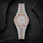 Iced Out Arabic Dial Moissanite Stainless Steel Watch on Black Slate
