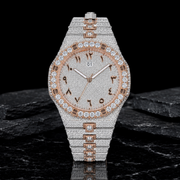Iced Out VVS Moissanite Arabic Dial Two Tone Stainless Steel Watch