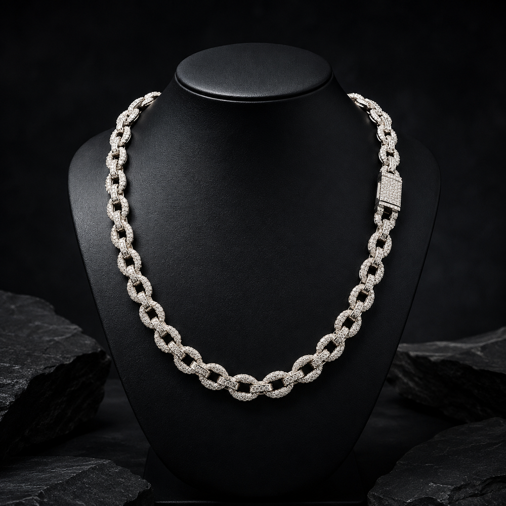 Iced Out VVS Moissanite Infinity Link Chain in 925 Sterling Silver