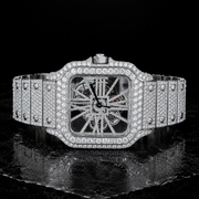 Iced Out VVS Moissanite Stainless Steel Skeleton Watch Front View