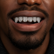 Model Wearing Custom Iced Out VVS Moissanite Grillz