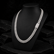 Silver Iced Out Moissanite Cuban Link Chain Side View