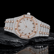 Two Tone Moissanite Arabic Dial Iced Out Watch Side Angle View