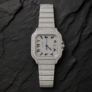 VVS Moissanite Arabic Dial Stainless Steel Watch on Black Slate