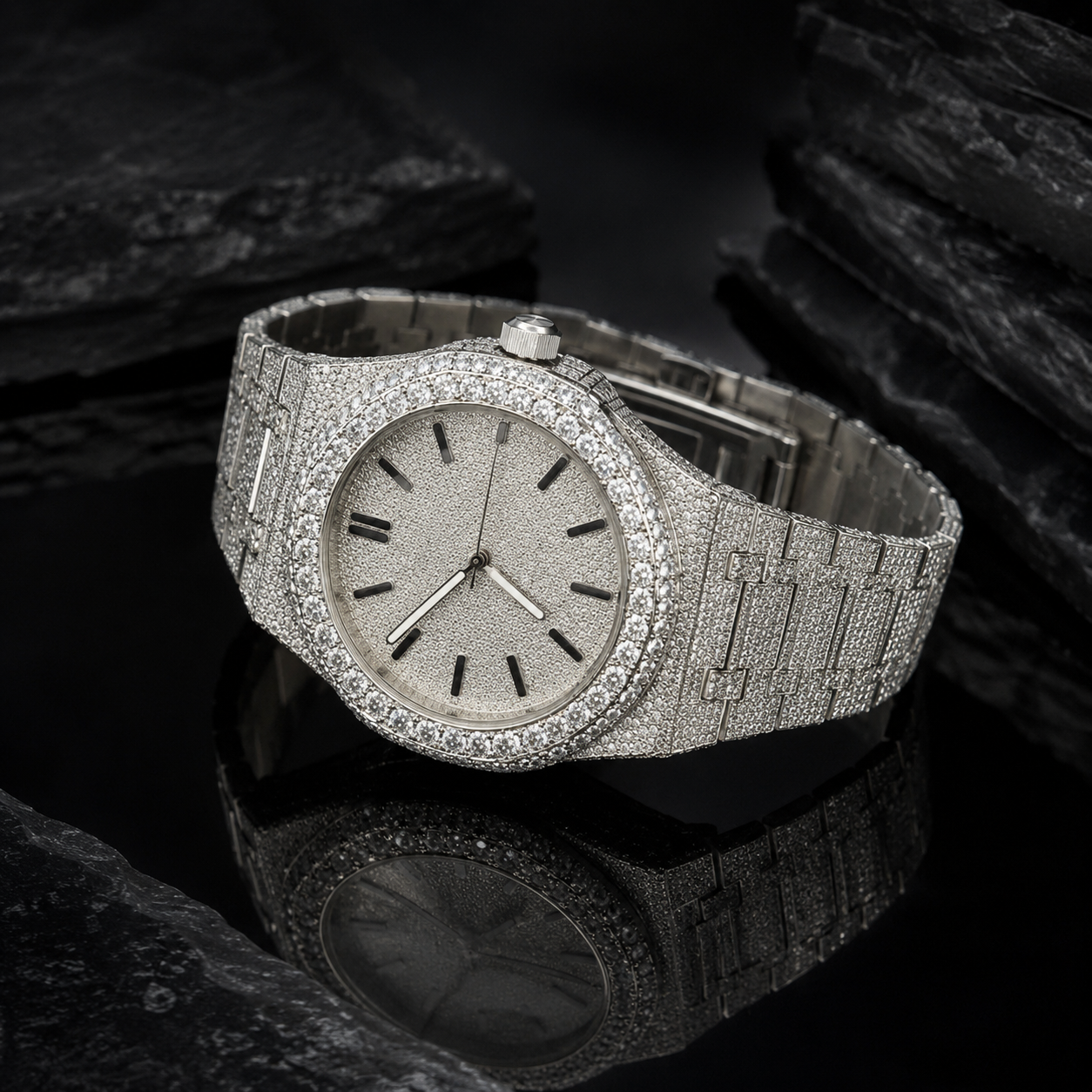 VVS Moissanite Full Iced Out Stainless Steel Watch Side Angle