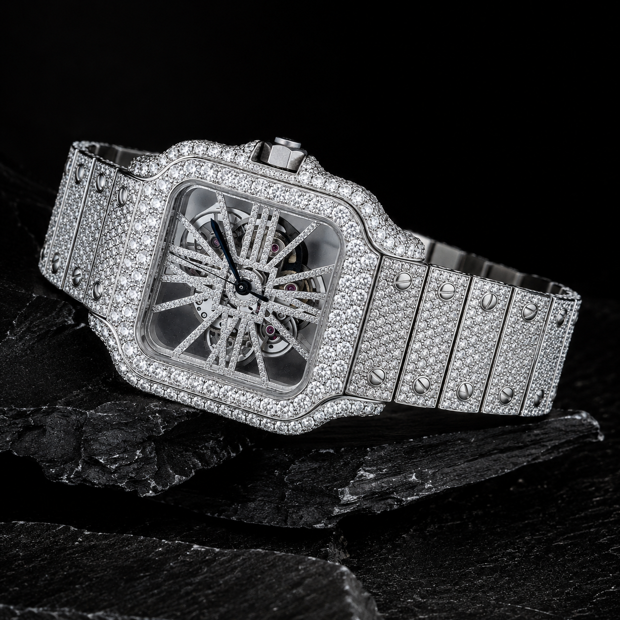 VVS Moissanite Iced Out Stainless Steel Watch Side Angle View