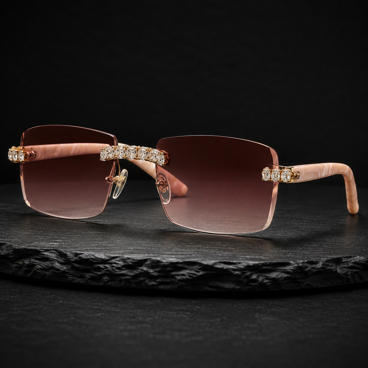 VVS Moissanite Rimless Gradient Sunglasses Side Angle View
