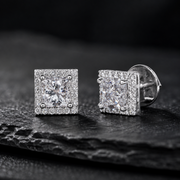 VVS Princess Cut Moissanite Halo Stud Earrings in 925 Sterling Silver