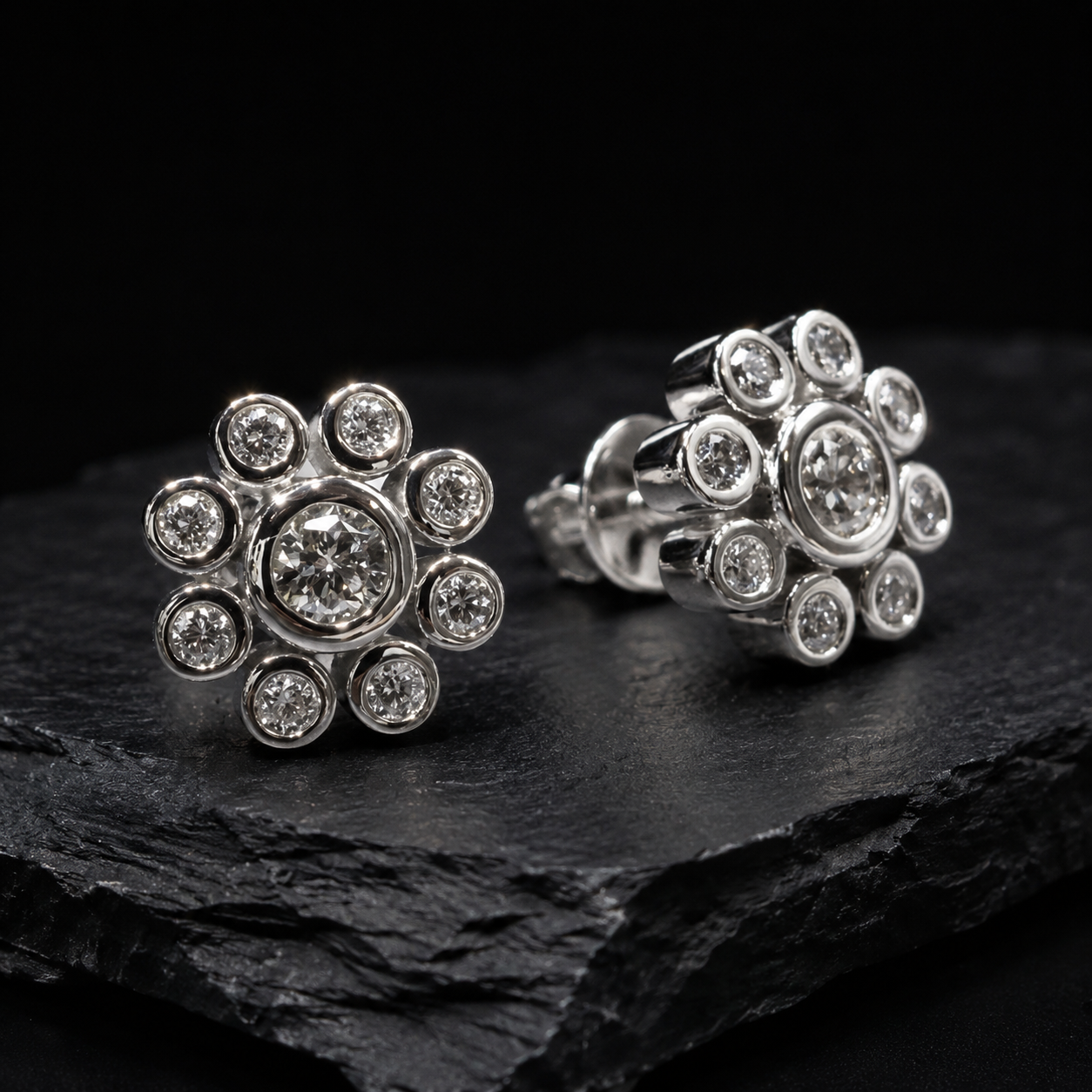 VVS Round Moissanite Cluster Flower Stud Earrings in 925 Sterling Silver