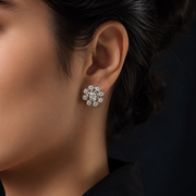 Woman Wearing VVS Moissanite Flower Stud Earrings