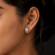 Woman Wearing VVS Moissanite Round Cut Stud Earrings