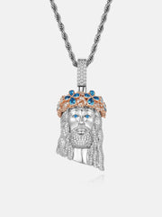 Iced Out Jesus Face Pendant | Blue Topaz Crown, Moissanite Diamond | 925 Sterling Silver | ONYX RATAN