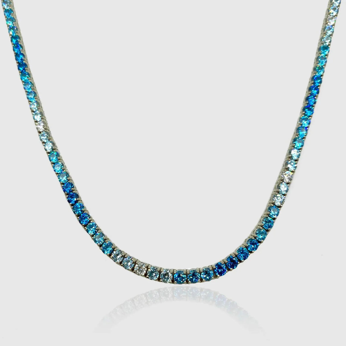 Blue Moissanite Iced Out Tennis Chain | 925 Sterling Silver Hip Hop Necklace | 22 Inch, 2.5mm | ONYX RATAN
