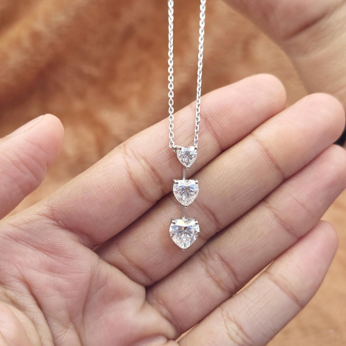 Heart Lab Grown Diamond Pendant – Three Stone Drop | ONYX RATAN