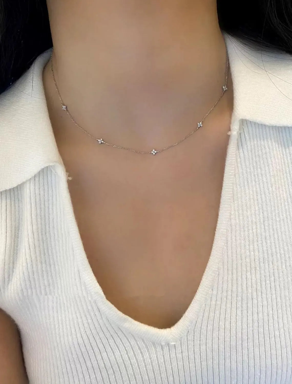 18K Gold Diamond Station Necklace – Four Leaf Clover | ONYX RATAN